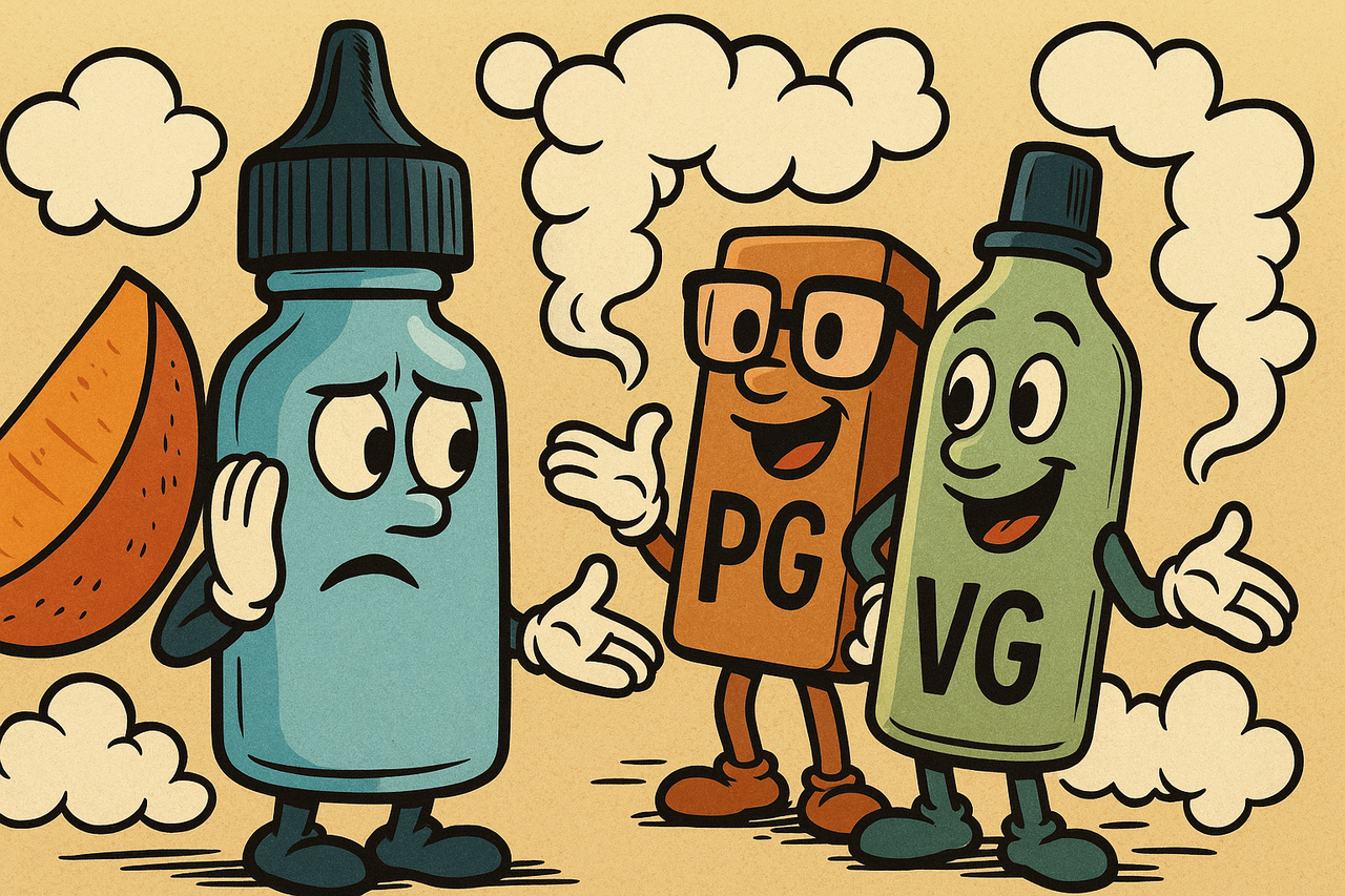 PG and VG characters illustrating how vape juice flavor and feel are shaped